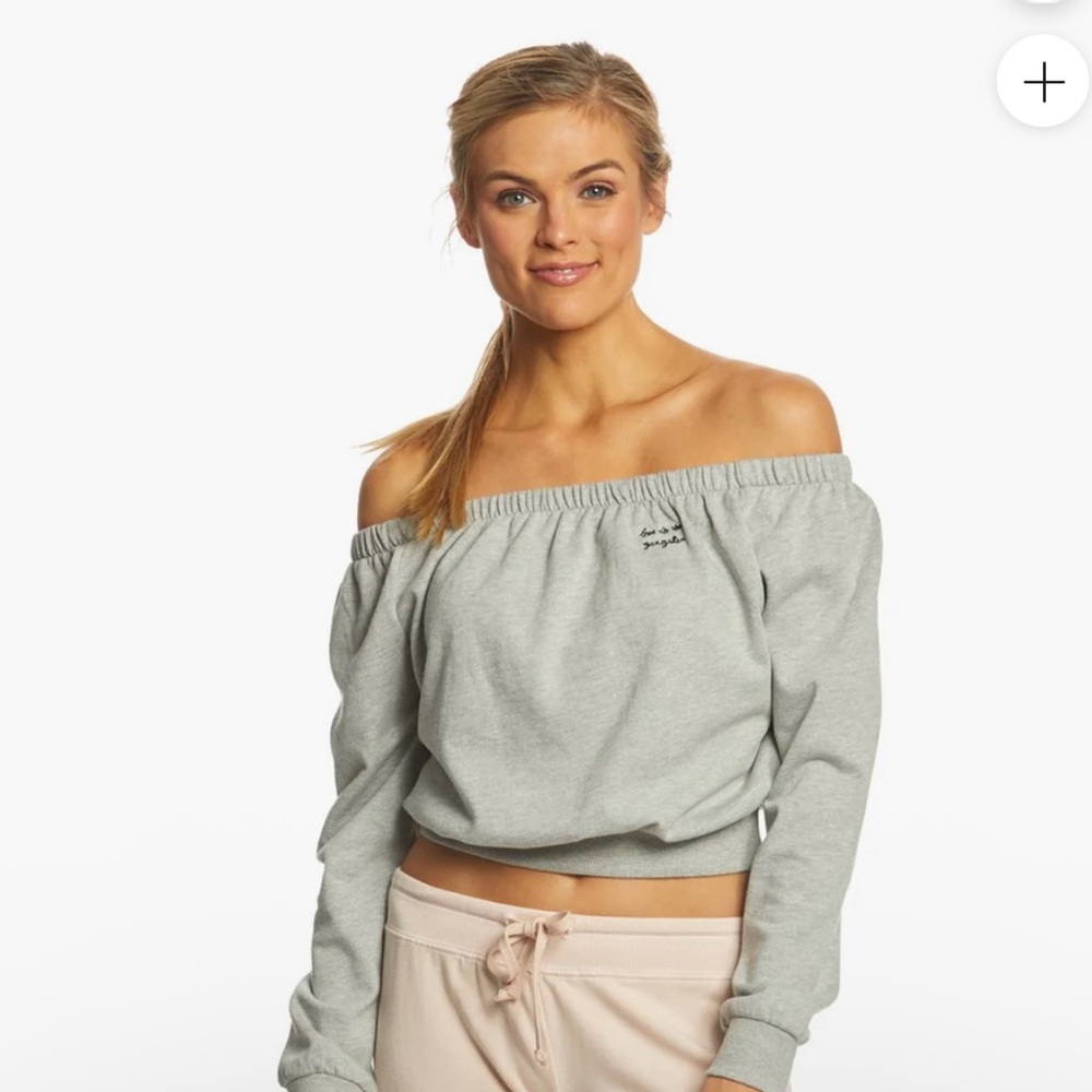 Spiritual Gangster Gray Off-Shoulder Sweatshirt